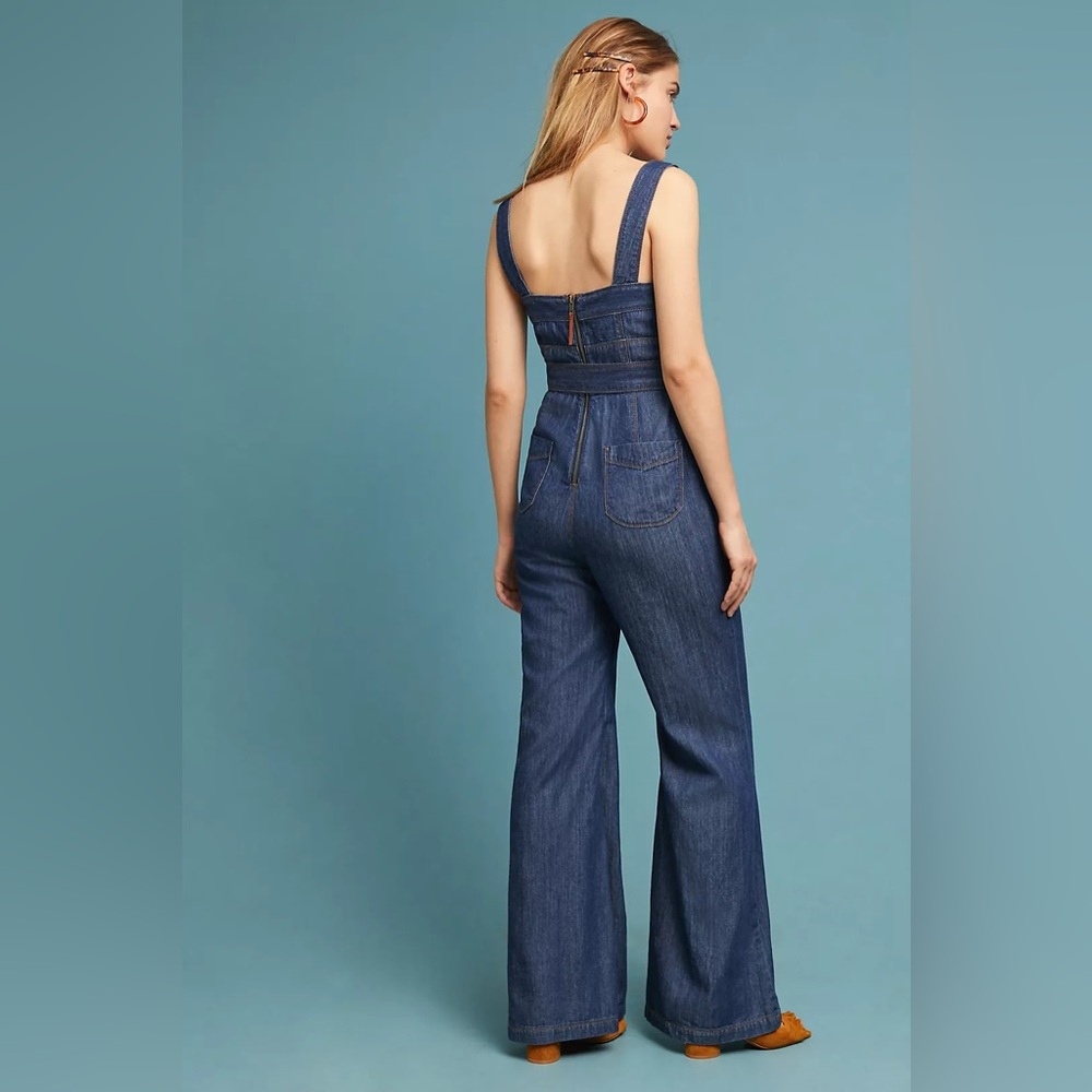 Anthropologie x Ett:Twa Margaret Belted Flare Leg Denim Jumpsuit - Picture 5 of 5